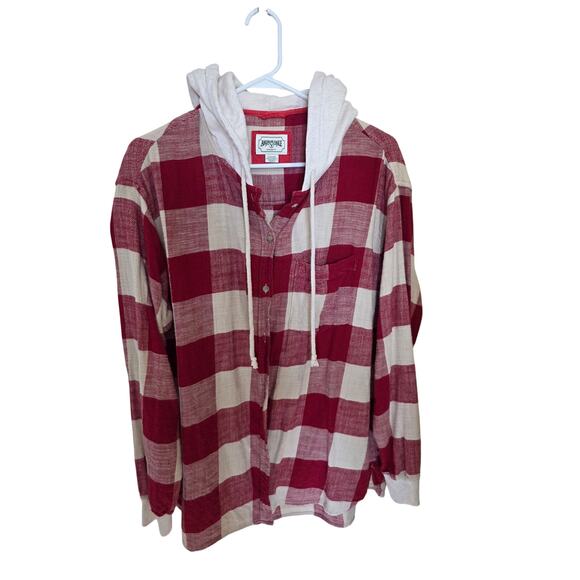 American Eagle Outfitters Tops - American Eagle Outfitters Red plaid flannel button up hoodie
Size: XL
Z23